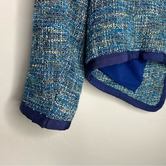 Tracy Reese Leather Trimmed Cropped Tweed Jacket in Bright Navy Size 4 NWT - Picture 7 of 12